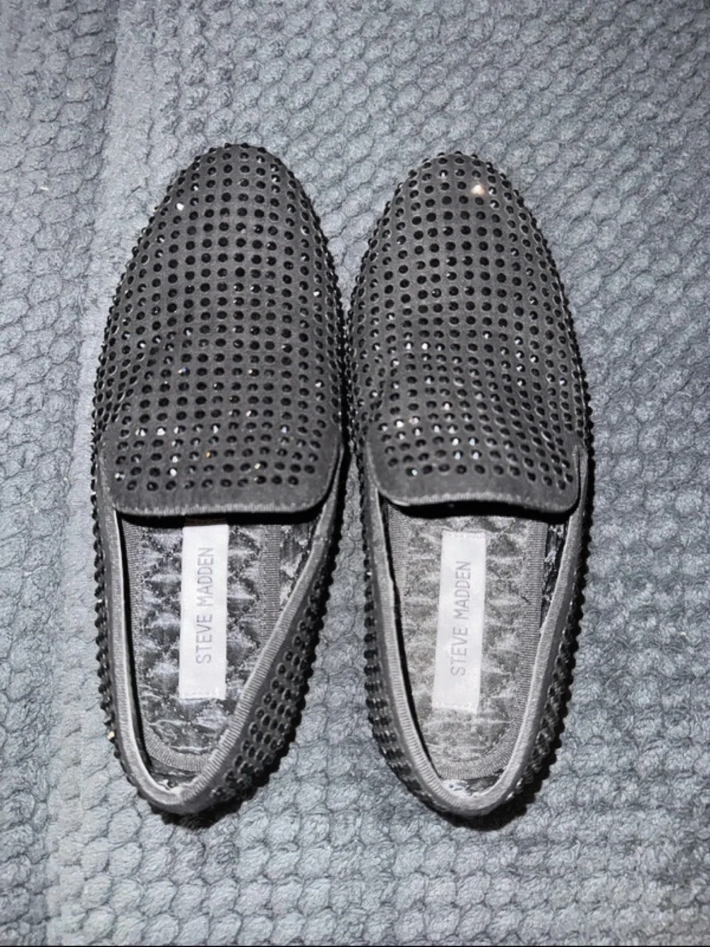 Steve Madden Black Studded Perforated Slip-On Loafers